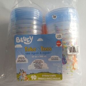 Bluey Take & Toss Straw Cups - Blue Multi Spot Design (10 Pack)